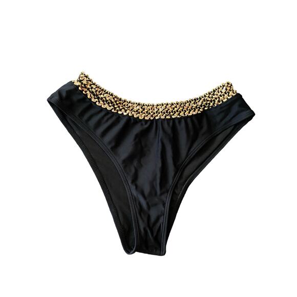 Egyptian Style 2 PCHi Waist Bikini Swim Size Large Black Gold Sequin Trim New - Picture 10 of 16